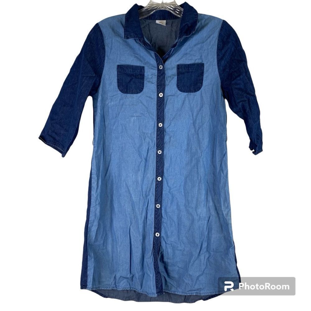 Wonder Nation Blue Denim Button Down Casual Two Tone Shirt Dress XXL 18